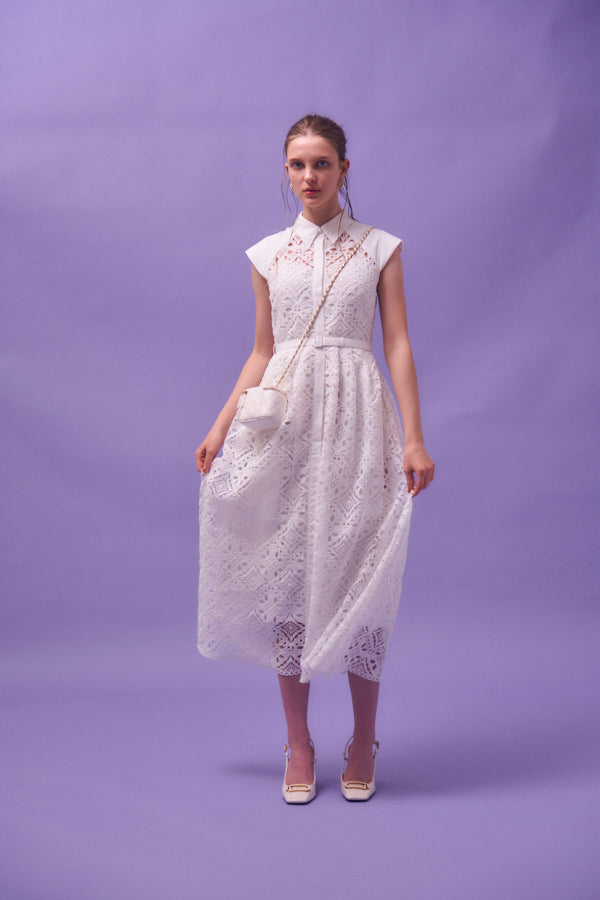 専用eradie Chemical lace ShirtOnepiece French chemical lace shirt dress -White- – ERADIE