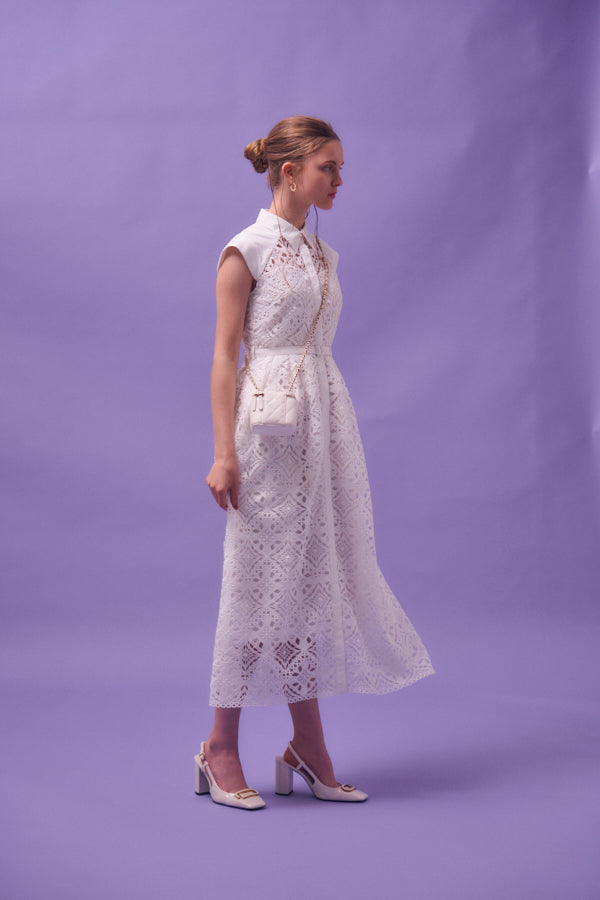 専用eradie Chemical lace ShirtOnepiece French chemical lace shirt dress -White- – ERADIE