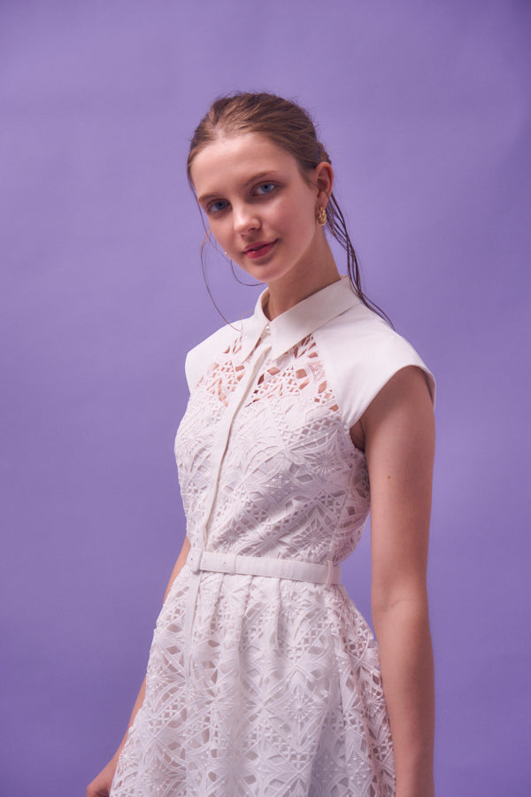 専用eradie Chemical lace ShirtOnepiece French chemical lace shirt dress -White- – ERADIE