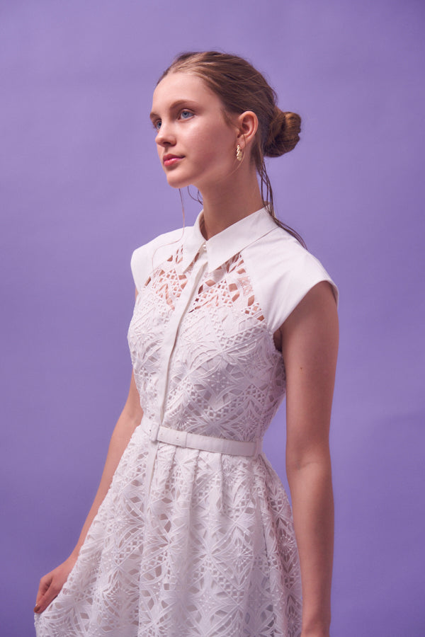 専用eradie Chemical lace ShirtOnepiece French chemical lace shirt dress -White- – ERADIE