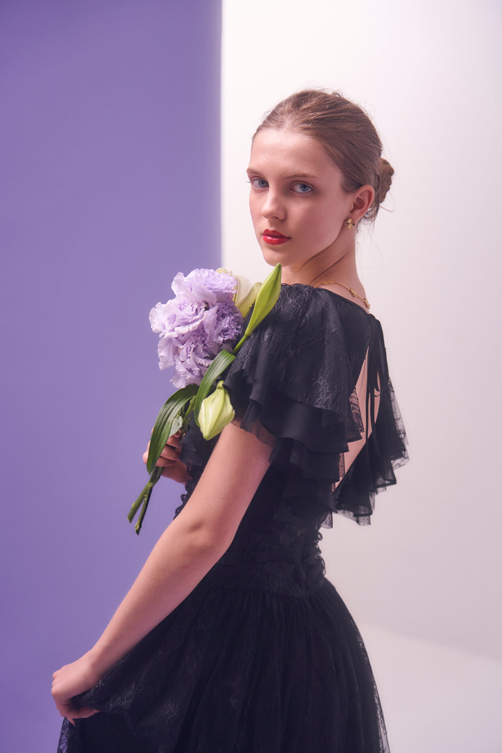 Lace＆Churu switching dress レース＆チュールスウィッチング